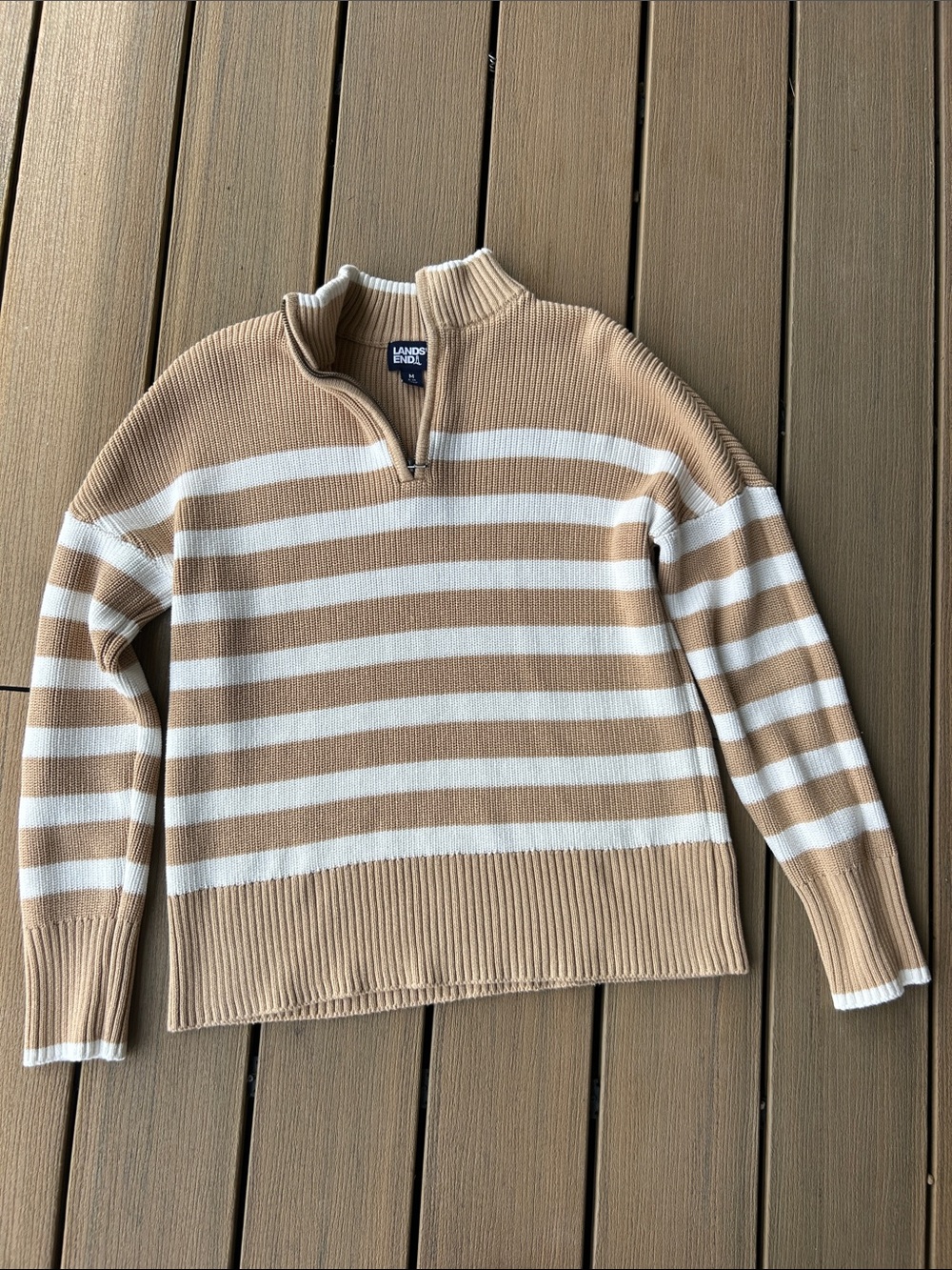 Lands End cotton striped quarter zip sweater size medium